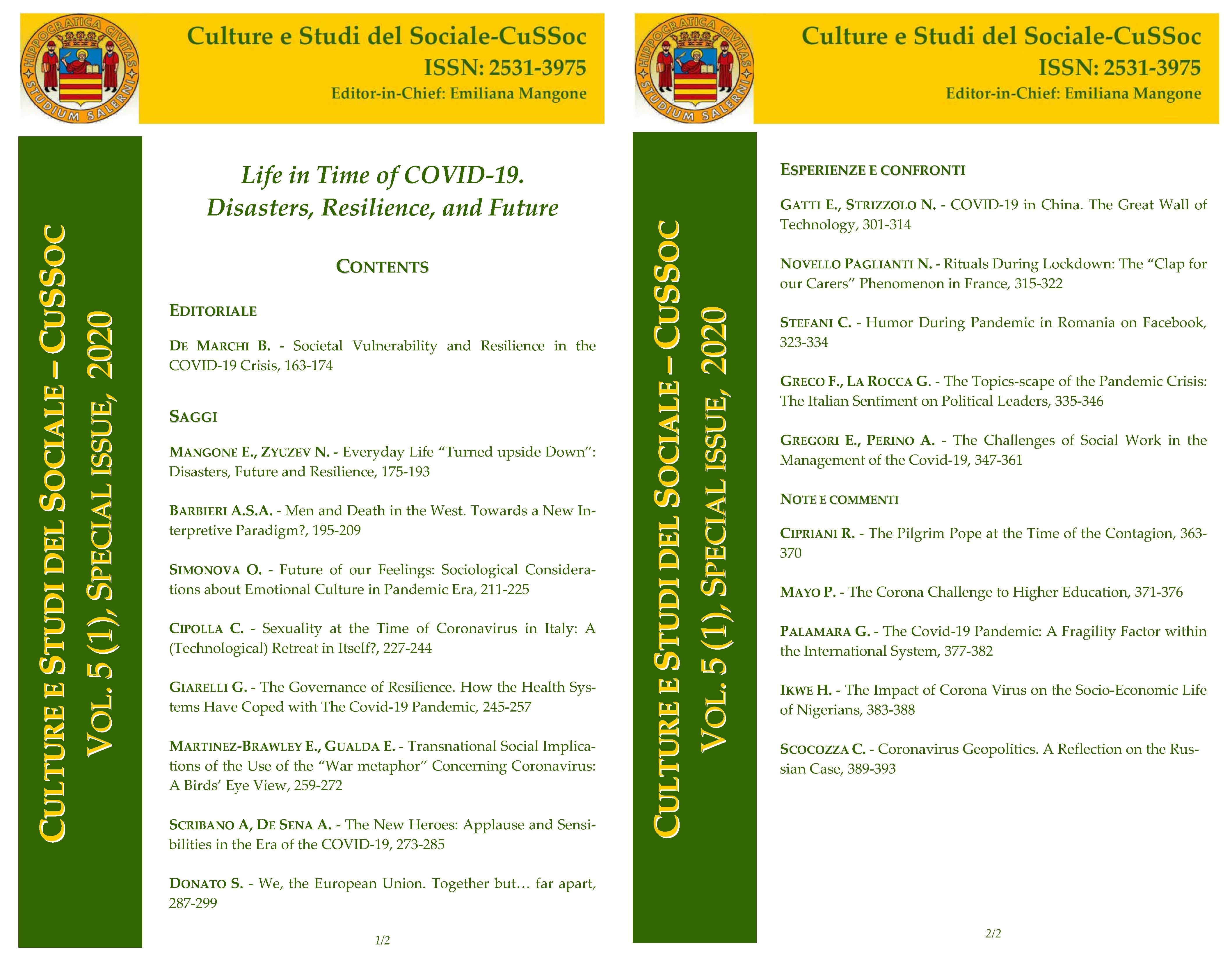 					View Vol. 5 No. 1, Special (2020): Life in the Time of COVID-19. Disasters, Resilience, and Future
				